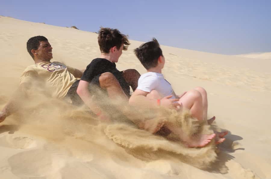 From Boa Vista: Sandboarding Adrenaline down the big Dunes - Getting ready with the instructor: pro surfer coaching, not guesswork