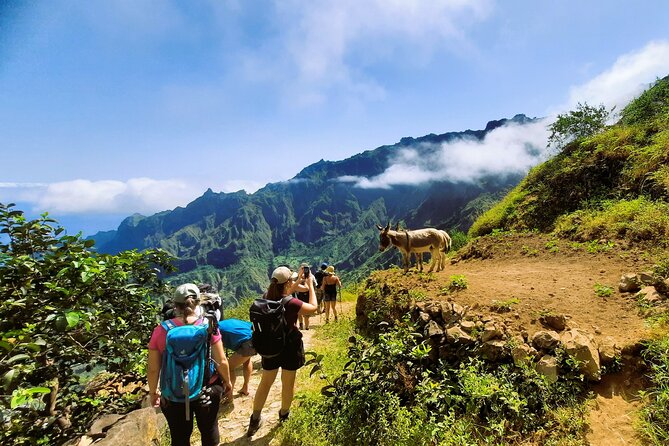 A walker on the trail above the Paúl valley, Santo Antão